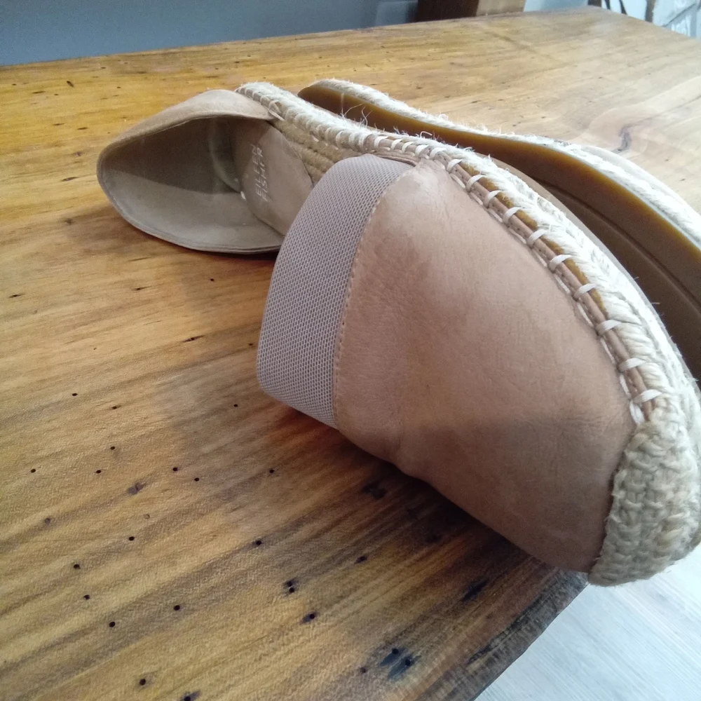 Eileen Fisher Lady Tumbled Tan Nubuck Espadrille Shoes Size 7